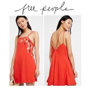 Free People | Orange Embroidered Flower Fields Dress Size XS